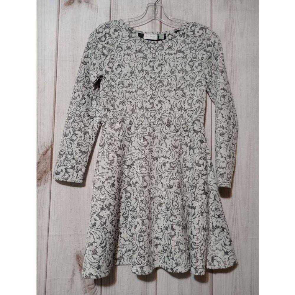 The Children's Place Dress Girls 10 13 Cream Silver Sparkle Long‎ Sleeve